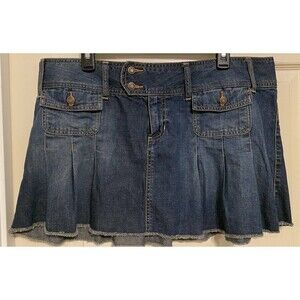 Vintage Y2K Low Rise Denim Pleated Skirt Old Navy Micro Mini Jean Grunge Punk 16